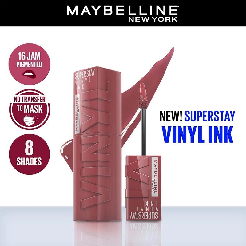 MAYBELLINE Superstay Vinyl Ink Tint 40 Witty - LipTint Transferproof & Tahan Lama 16 Jam