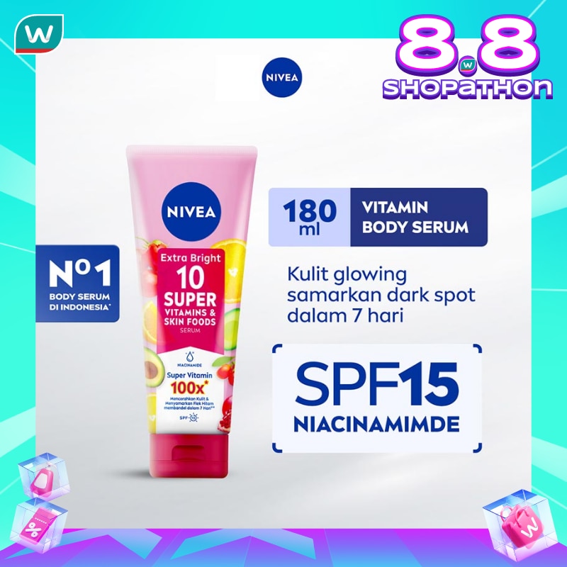 Promo Harga Nivea Extra Bright 10 Super Vitamins & Skin Food Serum 180 ml - Watsons