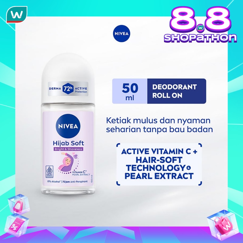 Promo Harga Nivea Deo Roll On Bright Hijab Soft 50 ml - Watsons