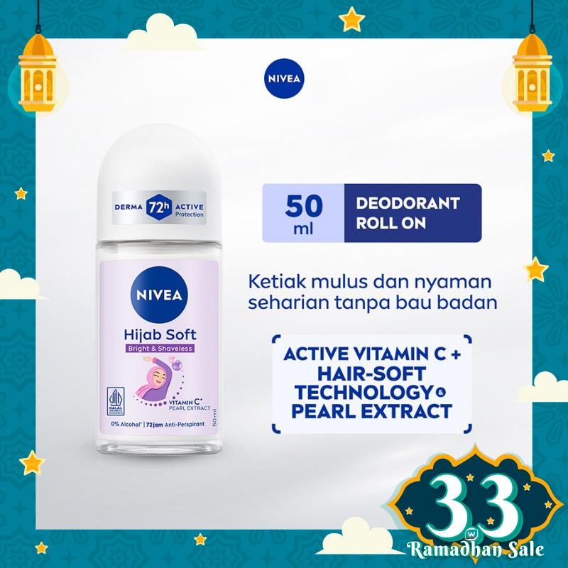 Promo Harga Nivea Deo Roll On Bright Hijab Soft 50 ml - Watsons