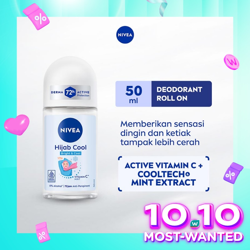 Promo Harga Nivea Deo Roll On Brightening Hijab Cool 50 ml - Watsons