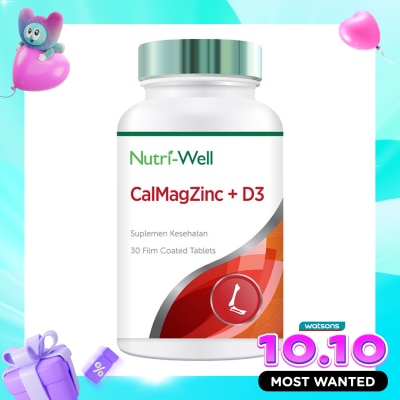 NUTRIWELL Cal Mag Zinc + D3 400 IU Tablet 30'S image