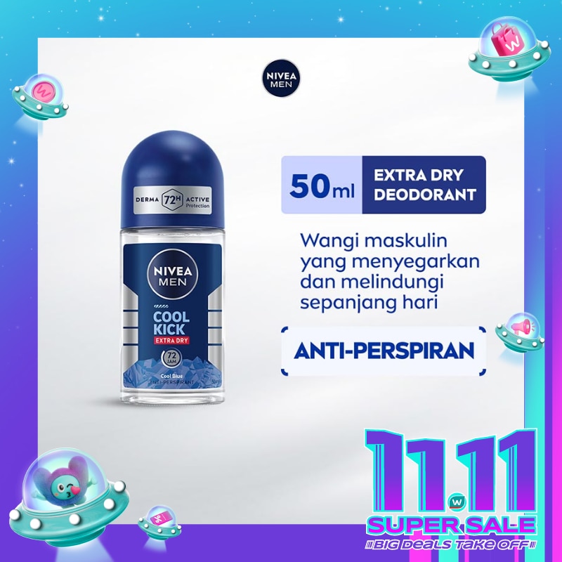 Nivea Men Deodorant Roll On Cool Kick Extra Dry Cool Blue 50ml
