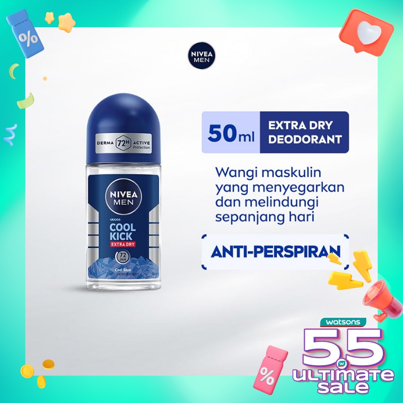 Promo Harga Nivea Men Deo Roll On Cool Kick 50 ml - Watsons