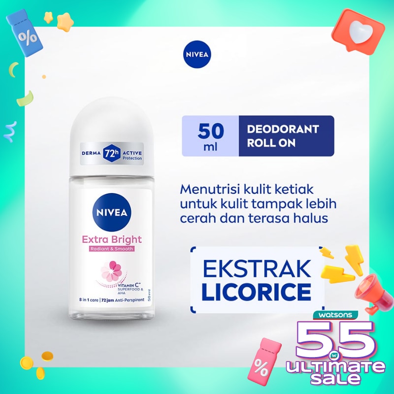 Promo Harga Nivea Deo Roll On Extra Whitening 50 ml - Watsons