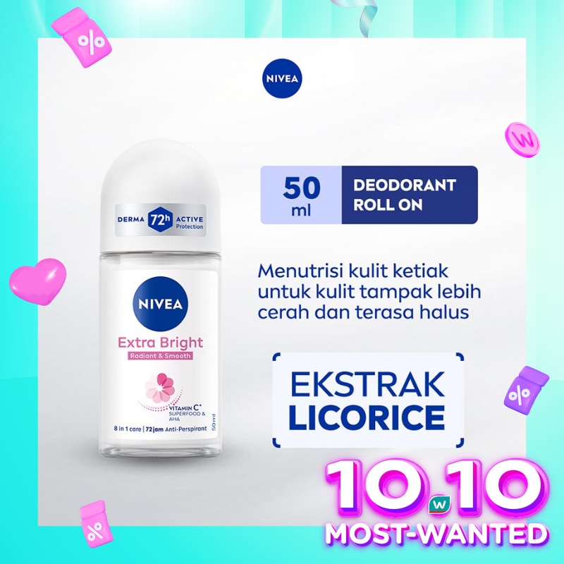 Promo Harga Nivea Deo Roll On Extra Whitening 50 ml - Watsons