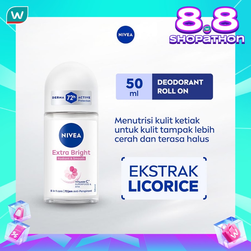 Promo Harga Nivea Deo Roll On Extra Whitening 50 ml - Watsons