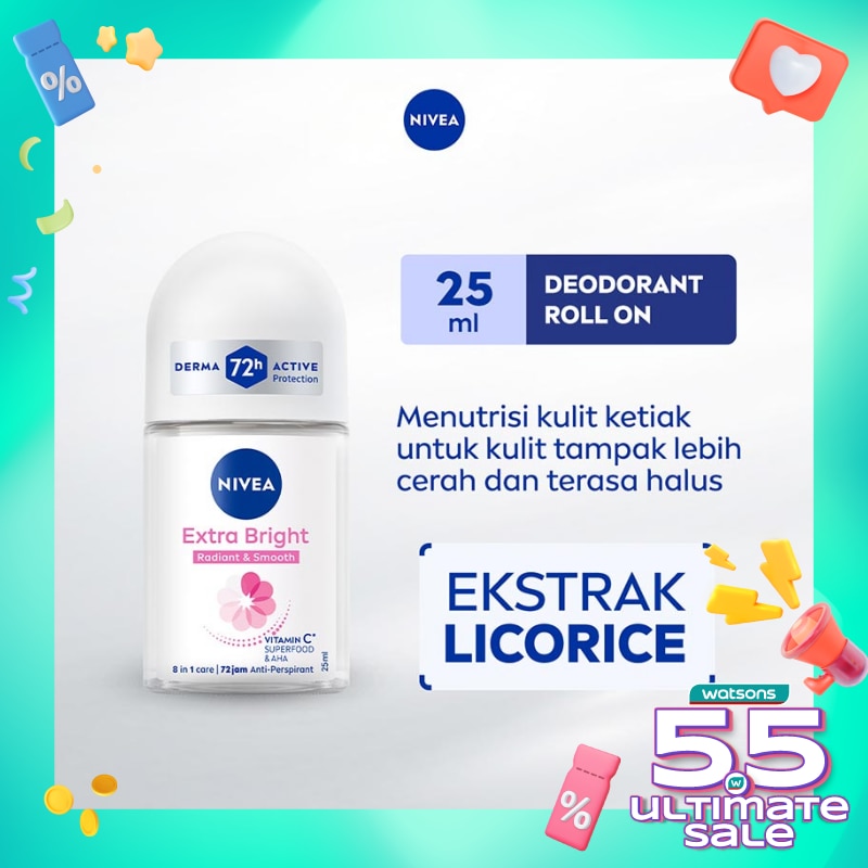 Promo Harga Nivea Deo Roll On Extra Whitening 25 ml - Watsons