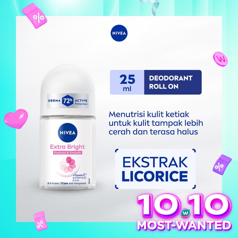 Promo Harga Nivea Deo Roll On Extra Whitening 25 ml - Watsons