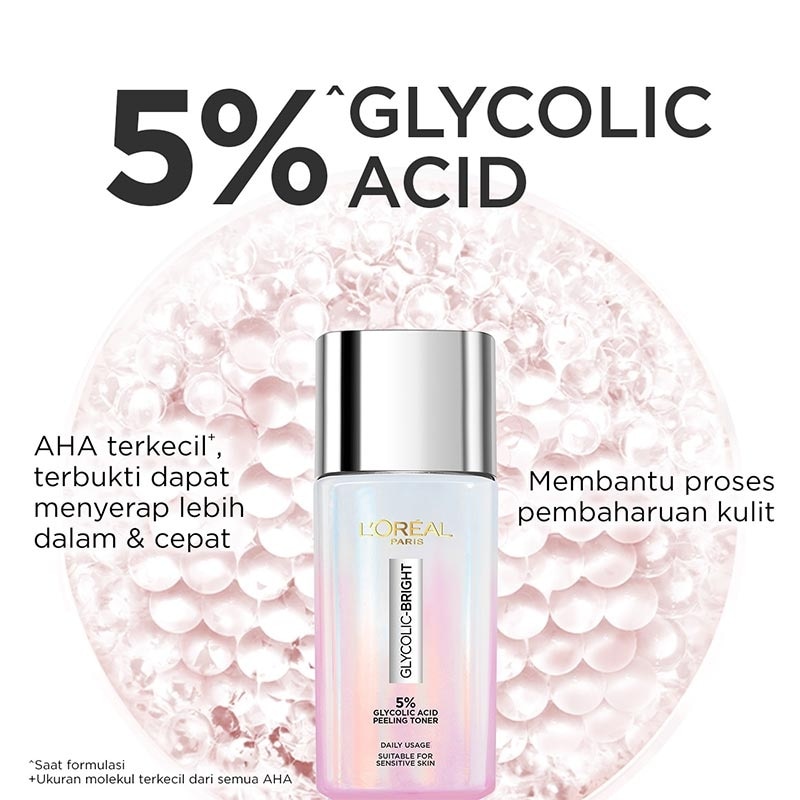 L’Oréal Paris Glycolic Bright Peeling Toner 65Ml Untuk Kulit Tampak Halus Bercahaya