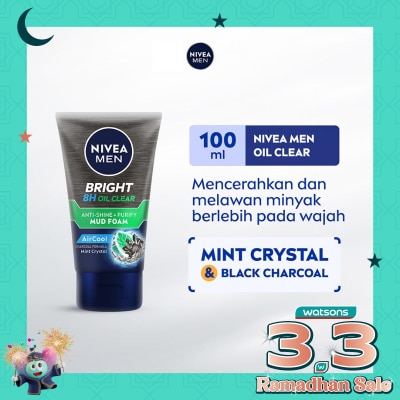 NIVEA Nivea MEN Bright 8H Oil Clear Anti-Shine + Purify Mud Foam 100mL