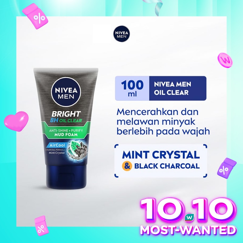 Nivea MEN Bright 8H Oil Clear Anti-Shine + Purify Mud Foam 100mL