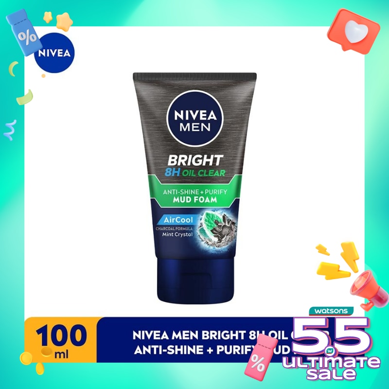 Nivea MEN Bright 8H Oil Clear Anti-Shine + Purify Mud Foam 100mL