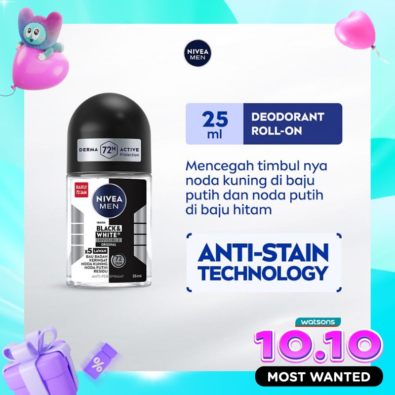 Nivea Men Deodorant Roll On Black & White Invisible Original 25ml image