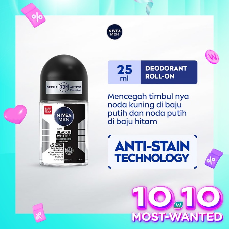 Nivea Men Deodorant Roll On Black & White Invisible Original 25ml