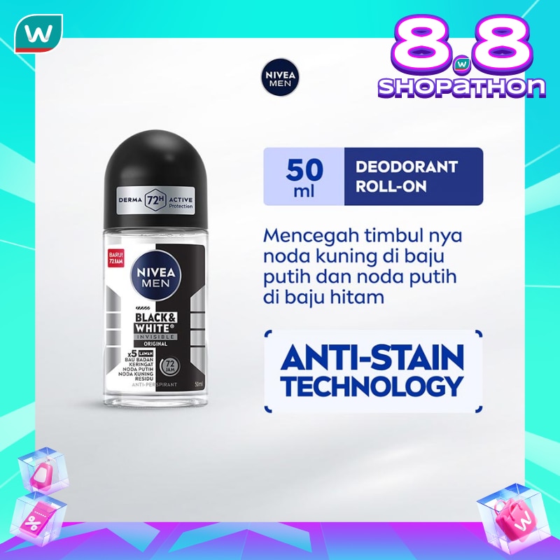 Promo Harga Nivea Men Deo Roll On Black & White Invisible Original 50 ml - Watsons