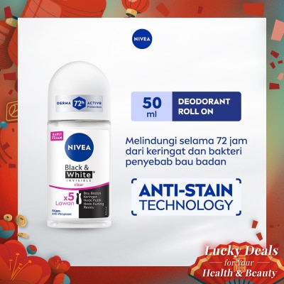 NIVEA Nivea Deodorant  Roll On Black & White Invisible Clear 50ml