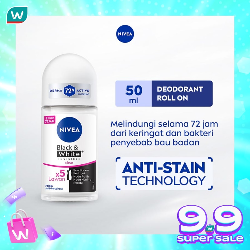 Promo Harga Nivea Deo Roll On Black & White Invisible Clear 50 ml - Watsons