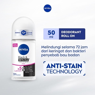 NIVEA Nivea Deodorant  Roll On Black & White Invisible Clear 50ml