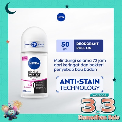 NIVEA Nivea Deodorant Roll On Black & White Invisible Clear 50ml