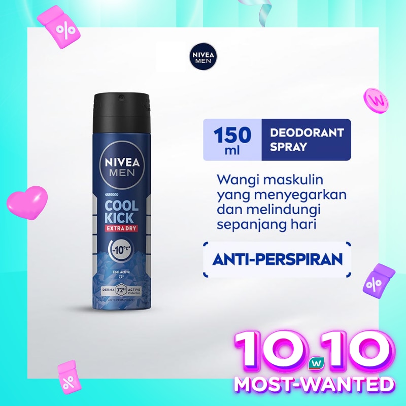 Promo Harga Nivea Men Deo Spray Cool Kick 150 ml - Watsons