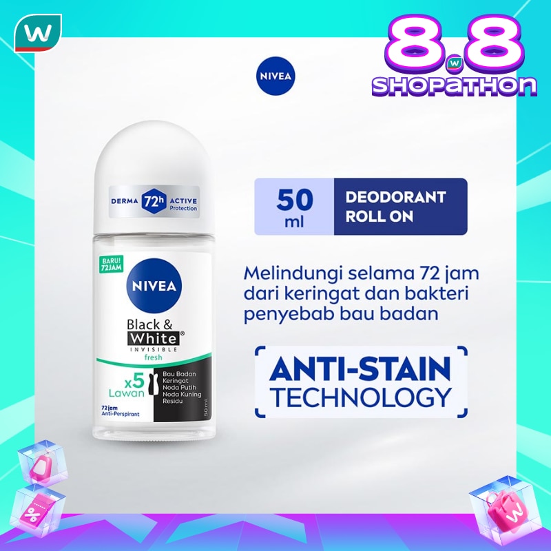 Promo Harga Nivea Deo Roll On Black & White Invisible Fresh 50 ml - Watsons
