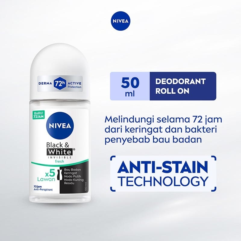 Promo Harga Nivea Deo Roll On Black & White Invisible Fresh 50 ml - Watsons