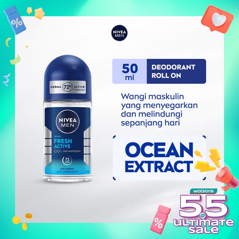 Promo Harga Nivea Men Deo Roll On Fresh Active 50 ml - Watsons