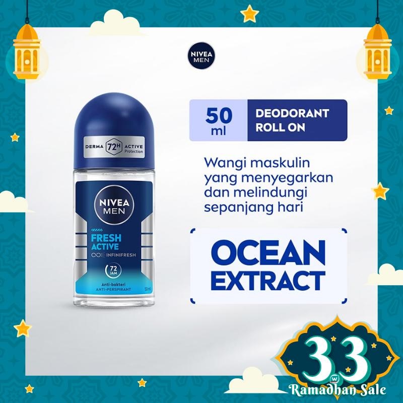 Promo Harga Nivea Men Deo Roll On Fresh Active 50 ml - Watsons