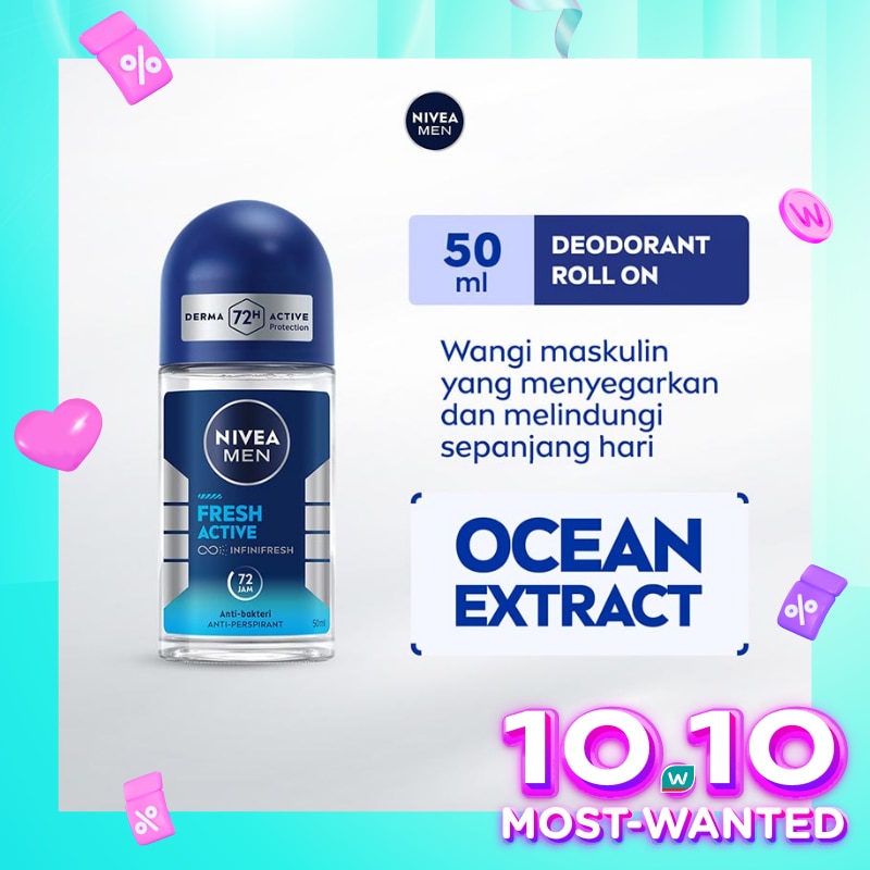 Promo Harga Nivea Men Deo Roll On Fresh Active 50 ml - Watsons