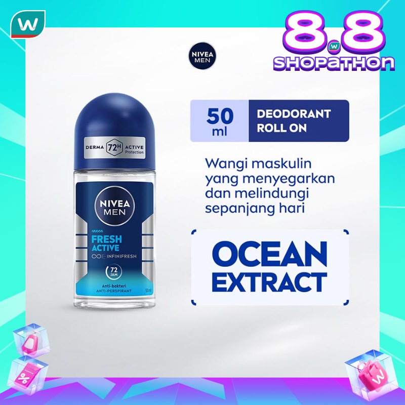 Promo Harga Nivea Men Deo Roll On Fresh Active 50 ml - Watsons