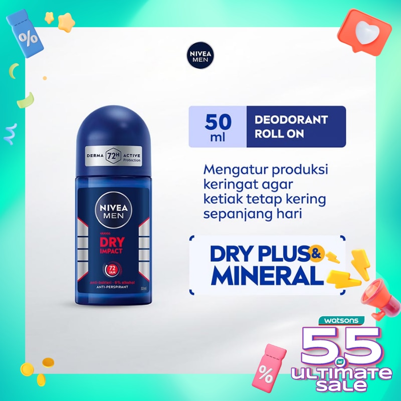 Promo Harga Nivea Men Deo Roll On Dry Impact 50 ml - Watsons