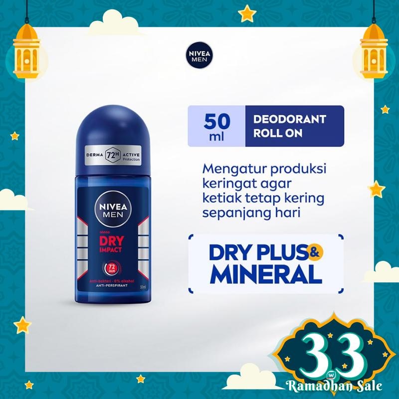 Promo Harga Nivea Men Deo Roll On Dry Impact 50 ml - Watsons