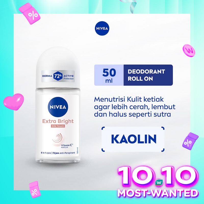 Promo Harga Nivea Deo Roll On Whitening Silk Touch 50 ml - Watsons