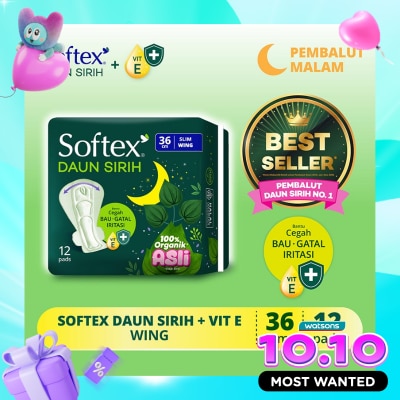 SOFTEX Daun Sirih + Vitamin E Slim Wing 36cm 12'S Pembalut Malam image