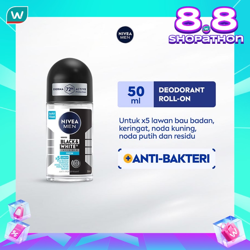 Promo Harga Nivea Men Deo Roll On Black & White Invisible Fresh 50 ml - Watsons