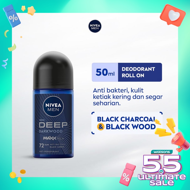 Promo Harga Nivea Men Deo Roll On Deep 50 ml - Watsons