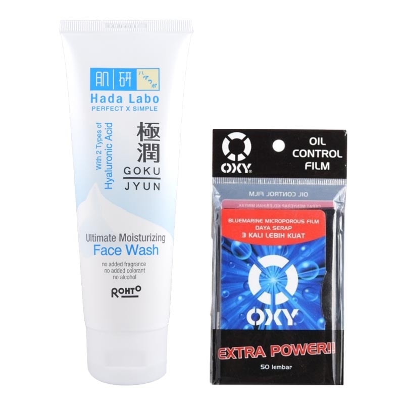 Hada Labo Gokujyun Face Wash 100g + Oxy Oil Control Film 50'S