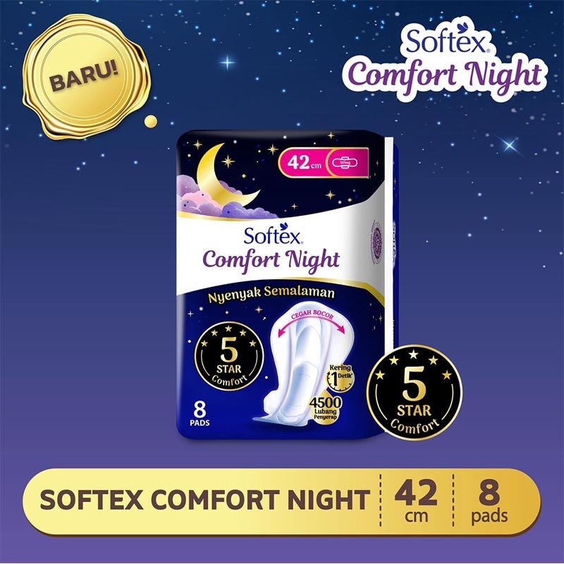 Promo Harga Softex Comfort Night Wing 42cm 8 pcs - Watsons