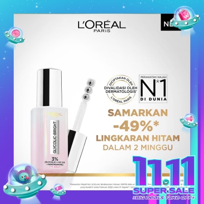 L'OREAL L'Oreal Paris Glycolic Bright Dark Circle Eye Serum Menyamarkan Mata Panda Dengan 3%(Glycolic + Niacinamide + Vit Cg)