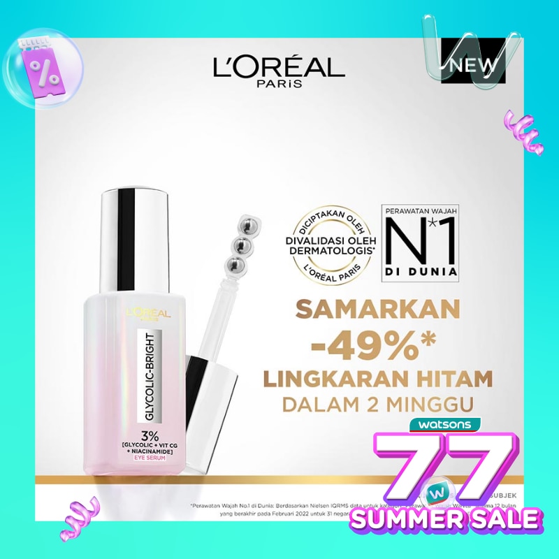 L'Oreal Paris Glycolic Bright Dark Circle Eye Serum Menyamarkan Mata Panda Dengan 3%(Glycolic + Niacinamide + Vit Cg)