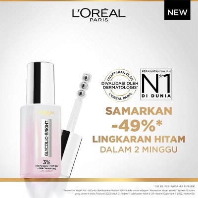 L'OREAL L'Oreal Paris Glycolic Bright Dark Circle Eye Serum Menyamarkan Mata Panda Dengan 3%(Glycolic + Niacinamide + Vit Cg)