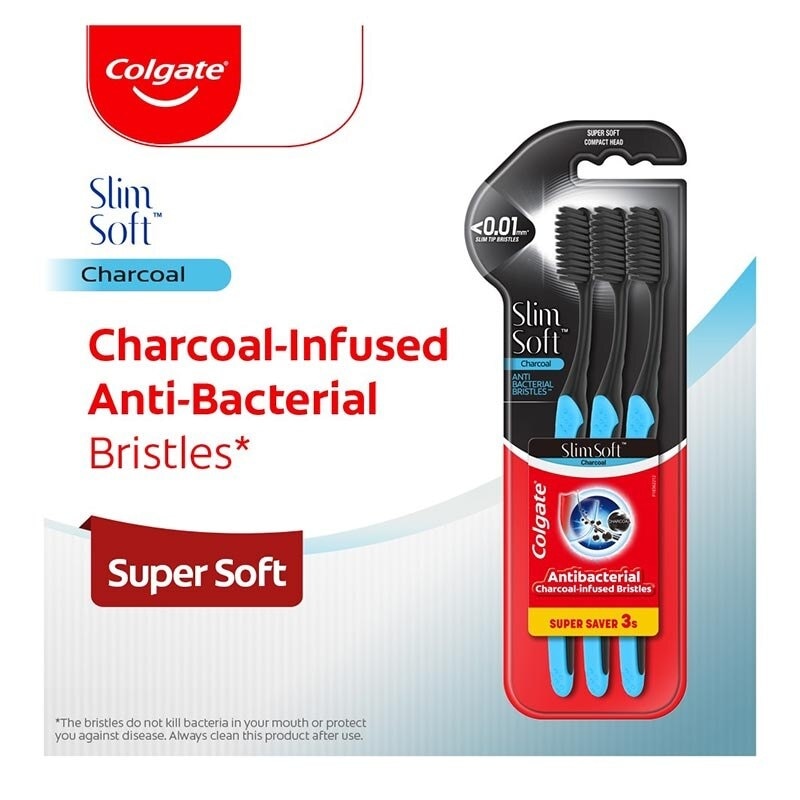 COLGATE T/B SLIMSOFT CHARCOAL 3'S