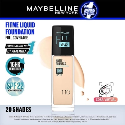 MAYBELLINE Maybelline Fit Me Liquid Foundation Matte + Poreless SPF22 110 Porcelain