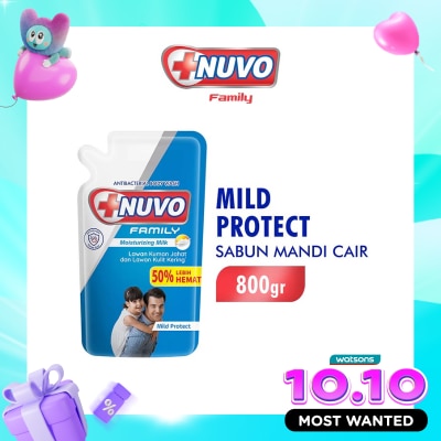 NUVO Family Sabun Mandi Cair Biru Mild Protect Antibacterial Pouch 800ml image
