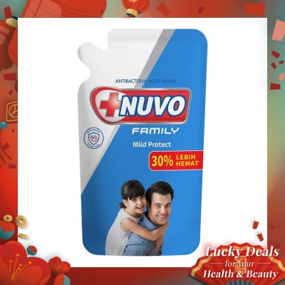 NUVO Family Sabun Mandi Cair Biru Mild Protect Antibacterial Pouch 800ml