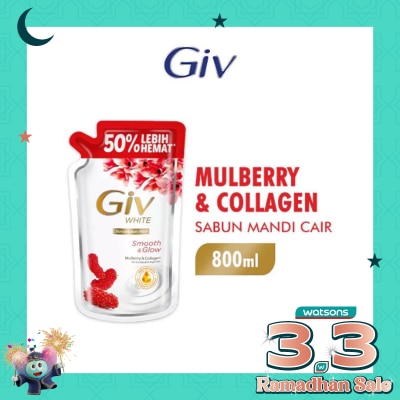 GIV White Sabun Mandi Cair Mulberry Pouch 800ml