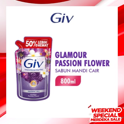 GIV Giv Beauty Liquid Bodywash Ungu Passion Flowers & Sweet Berry Pouch 800ml