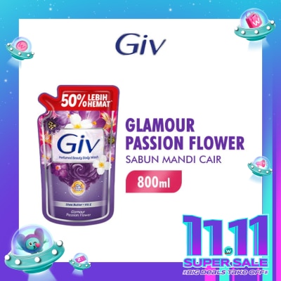 GIV Giv Beauty Liquid Bodywash Ungu Passion Flowers & Sweet Berry Pouch 800ml