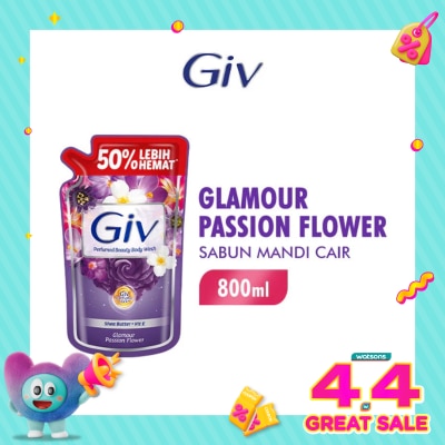GIV - Sabun Mandi Cair Ungu Passion Flowers & Sweet Berry Pouch 800ml